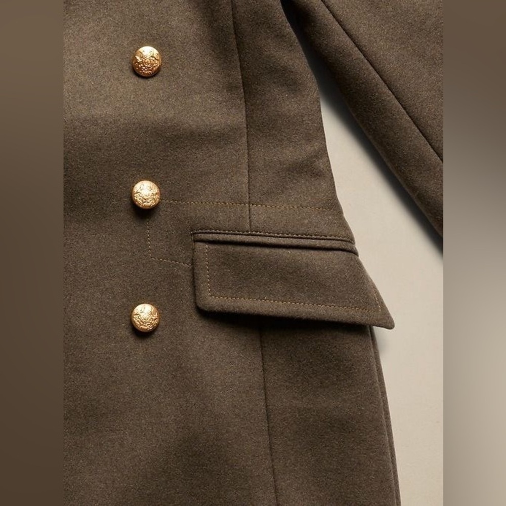 Banana Republic Cian Melton Great Coat M Olive Green NWT Gold Buttons Wool Blend - Picture 6 of 15